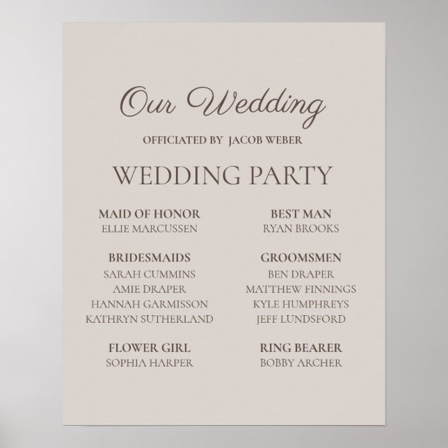 Neutral Gray Wedding Party Namensschild Poster (Vorne)