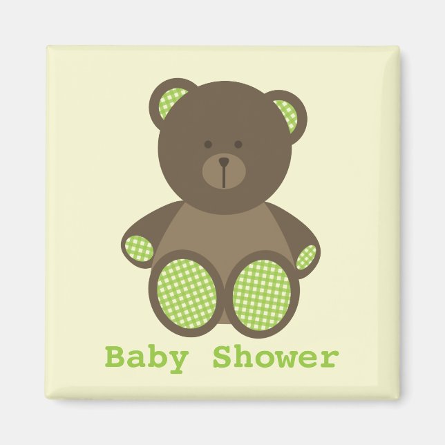 Neutral Green Baby Duwer Gingham Bear Magnet (Vorne)