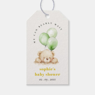 Neutral Green Bearly Wait Balloon Baby Shower Geschenkanhänger
