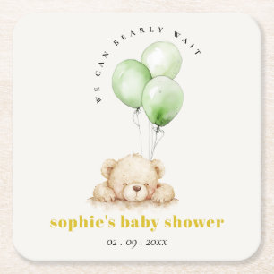 Neutral Green Bearly Wait Balloon Baby Shower Rechteckiger Pappuntersetzer