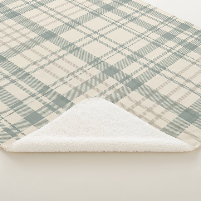 Neutral Green Beige Plaid Sherpadecke (3/4)
