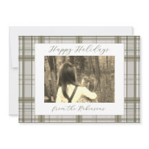 Neutral Green Plaid Holiday Card (Landscape)