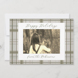 Neutral Green Plaid Holiday Card (Landscape) Feiertagskarte