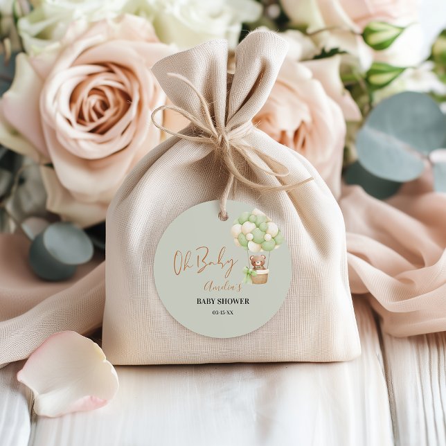 Neutral Green Teddy Bear Oh Baby Balloon Baby Geschenkanhänger (Von Creator hochgeladen)