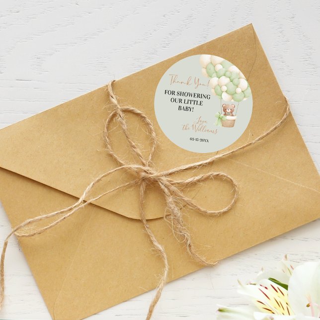 Neutral Green Teddy Bear Oh Baby Balloon Baby Runder Aufkleber (Von Creator hochgeladen)