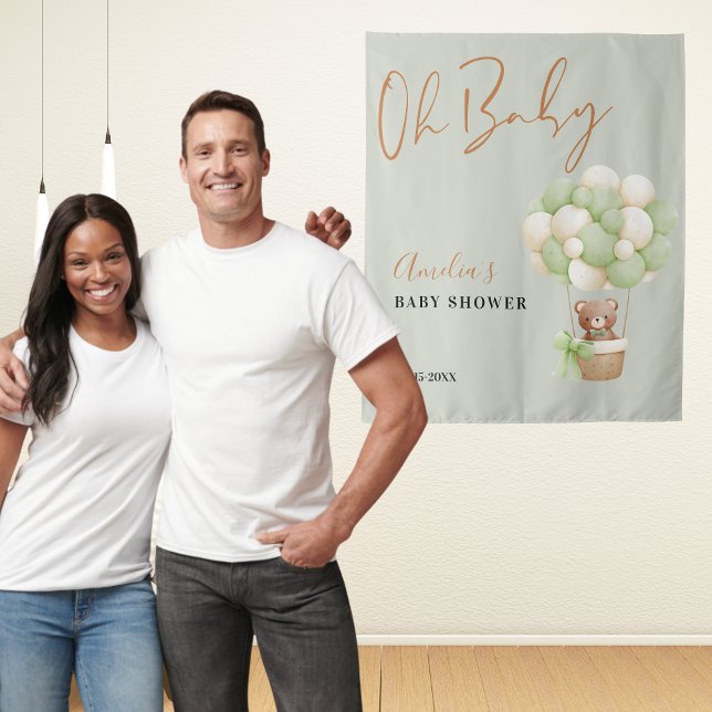 Neutral Green Teddy Bear Oh Baby Balloon Wandteppich (Von Creator hochgeladen)
