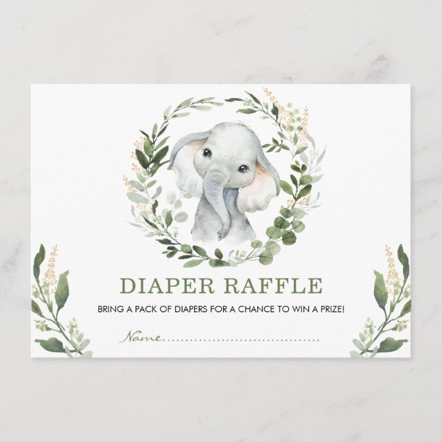 Neutral Greenery Gold Elephant Baby Diaper Raffle Begleitkarte (Vorderseite)