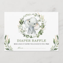 Neutral Greenery Gold Elephant Baby Diaper Raffle