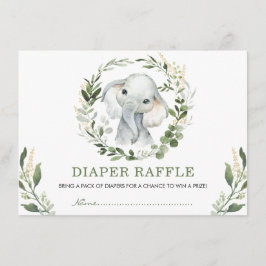 Neutral Greenery Gold Elephant Baby Diaper Raffle Begleitkarte