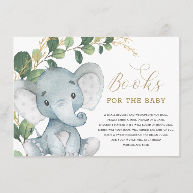 Neutral Greenery Gold Elephant Books for Baby Begleitkarte (Vorderseite)
