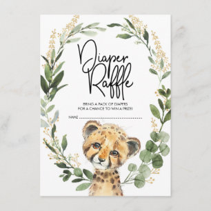 Neutral Greenery Leopard Safari Baby Diaper Raffle Begleitkarte