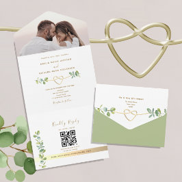 Neutral Greenery Photo Wedding All In One Einladung