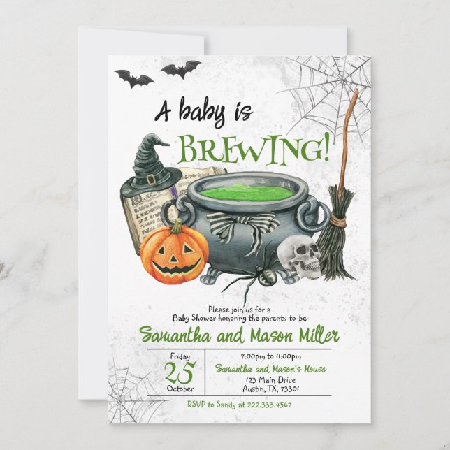 Neutral grüne Halloween-Kinderdusche Einladung (Vorderseite)