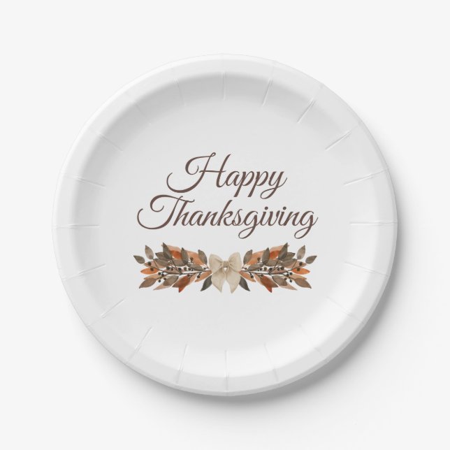 Neutral “Happy Thanksgiving”  Pappteller (Vorderseite)