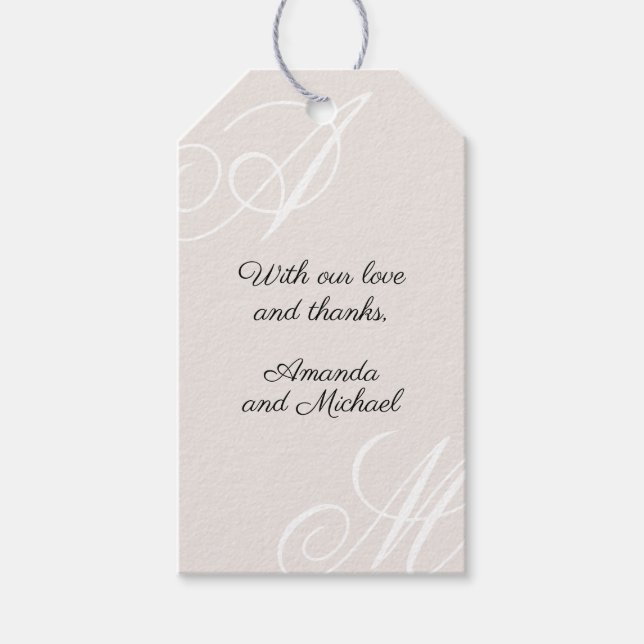 Neutral Ivory Beige Elegant Monogram Wedding Geschenkanhänger (Vorderseite)
