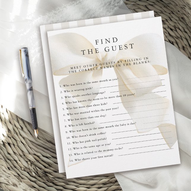 Neutral Ivory Bow Baby Shower Game Find the Guest (Von Creator hochgeladen)