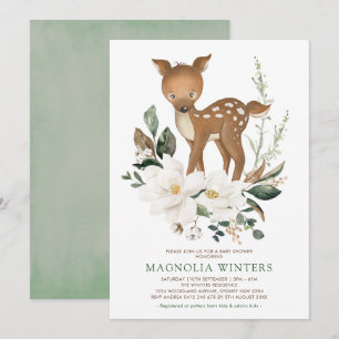 Neutral Ivory Greenery Forest Deer Baby Shower Einladung
