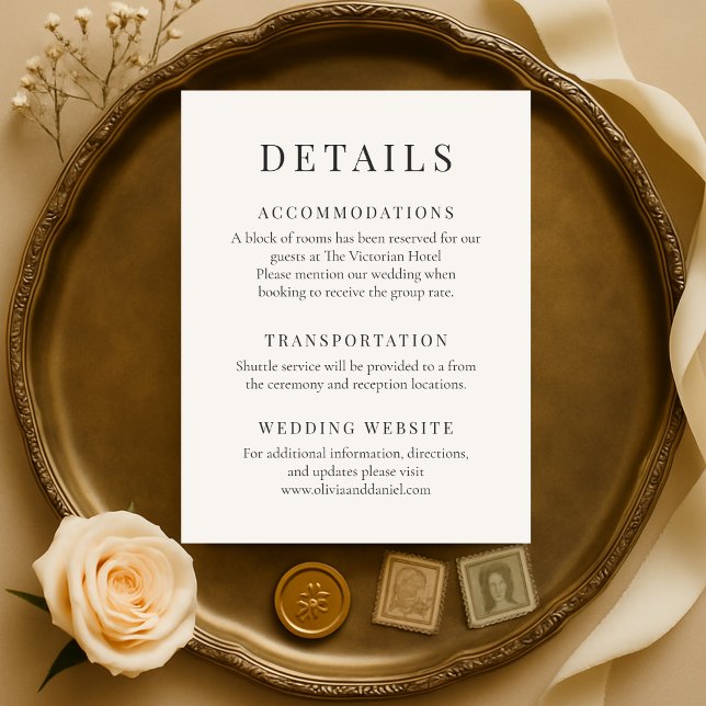 Neutral Ivory Minimalist Elegant Wedding Details Einladung (Von Creator hochgeladen)