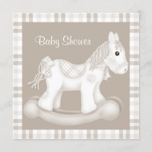 NEUTRAL KARO ROCKING HORSE BABY DUSCHE EINLADUNG