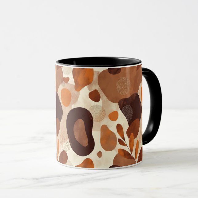 Neutral Leaves & Shapes Mug – Artistic Boho Patter Tasse (VorderseiteRechts)