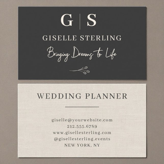 Neutral Linen Elegant Minimalist Monogram  Visitenkarte (Von Creator hochgeladen)