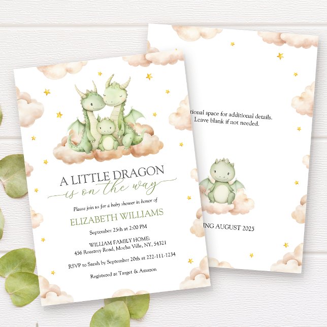 Neutral Little Dragon Baby Shower Einladung (Von Creator hochgeladen)
