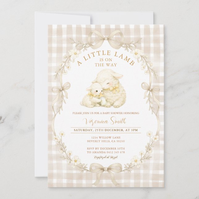 Neutral Little Lamb Baby Shower Invitation Einladung (Vorderseite)