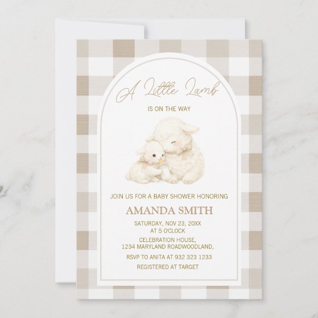 Neutral Little Lamb Baby Shower Invitation Einladung (Vorderseite)