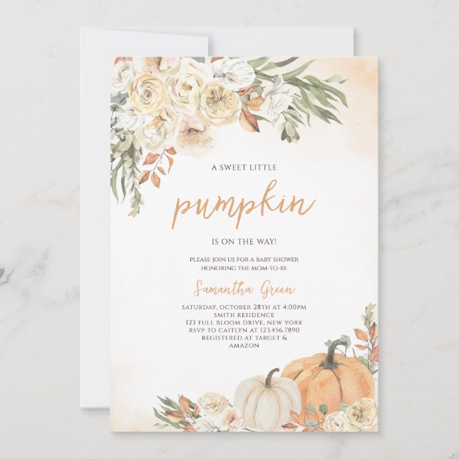 Neutral Little Pumpkin Baby Shower Einladung (Vorderseite)