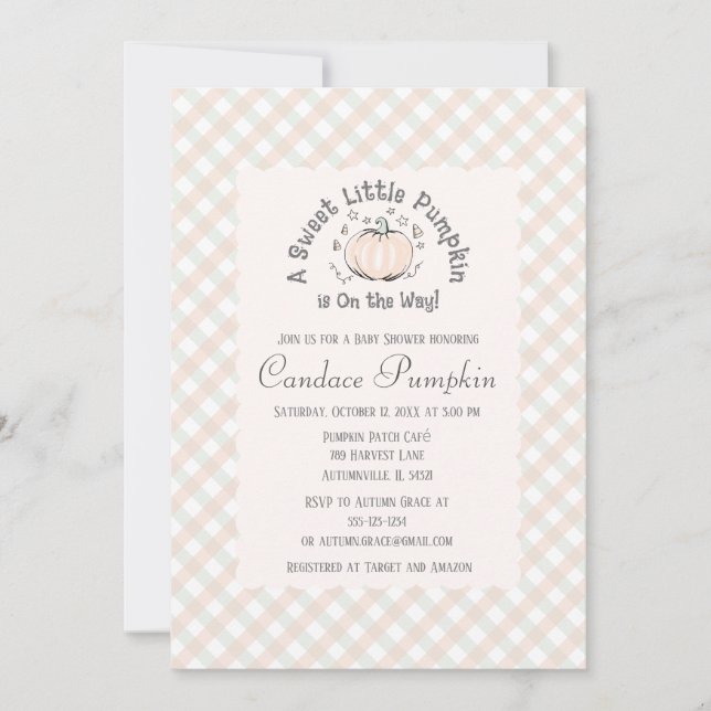Neutral Little Pumpkin Fall Baby Shower Einladung (Vorderseite)