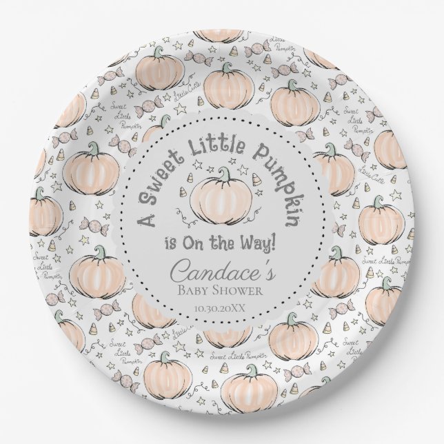 Neutral Little Pumpkin Fall Baby Shower Pappteller (Vorderseite)
