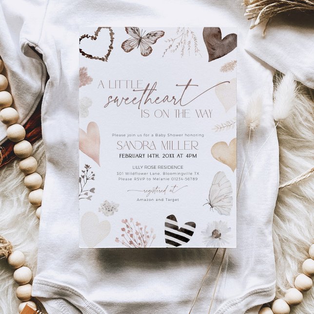 Neutral Little Sweetheart Valentine Baby Shower Einladung (Little Sweetheart Baby Shower invitation)