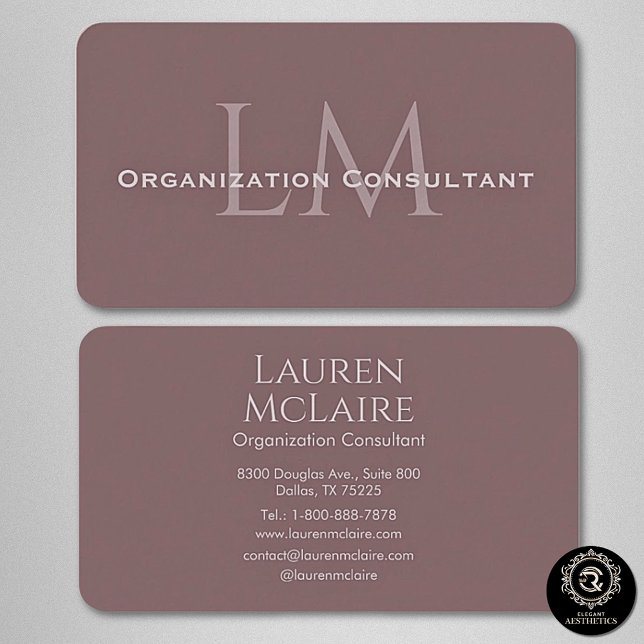 Neutral Mauve Taupe Monogram Business Card Visitenkarte (Von Creator hochgeladen)