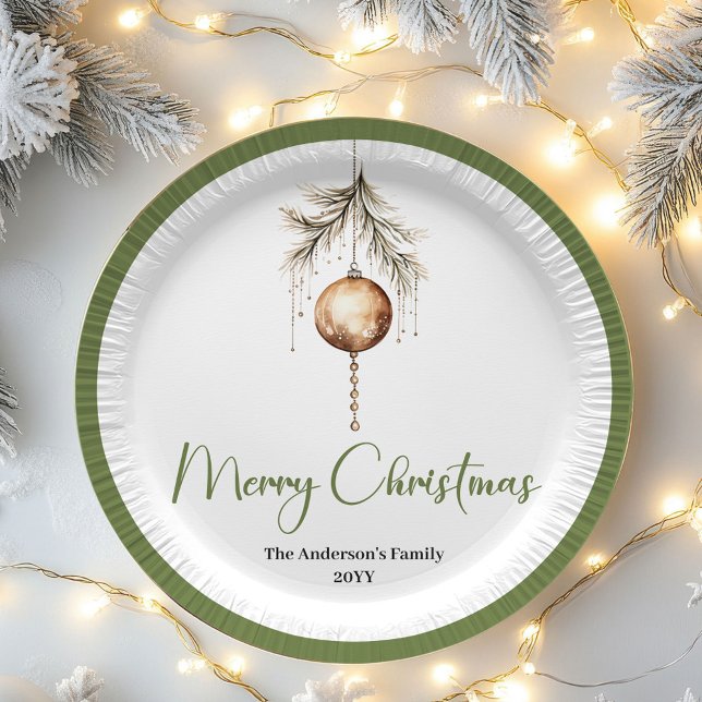 Neutral Minimal Christmas Custom Family Name Plate Pappteller (Neutral Minimal Christmas Custom Family Name Plates)