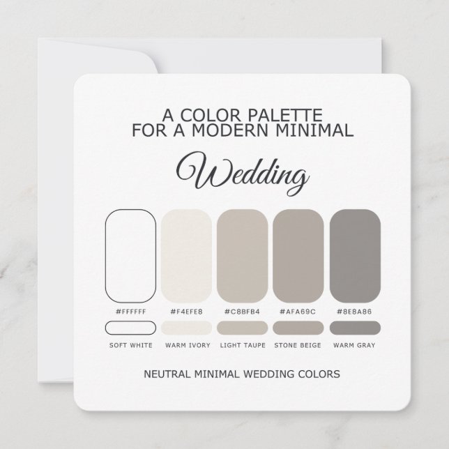 Neutral Minimal Wedding Color Palette Card Einladung (Vorderseite)