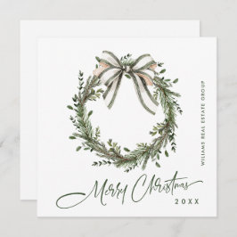 Neutral Minimalist Boho Christmas Wreath Corporate Feiertagskarte