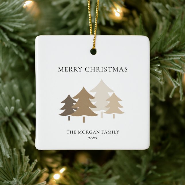 Neutral Minimalist Christmas Tree Family Name Keramikornament (Baum)