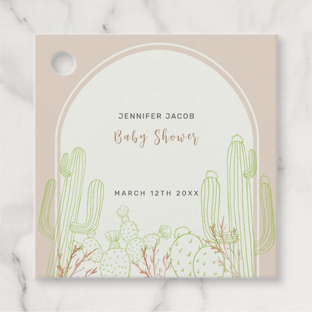 Neutral Minimalistisch Boho Cactus Arch Baby Showe Geschenkanhänger (Vorderseite)