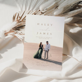 Neutral Minimalistisch Chic Script Foto Wedding In Einladung