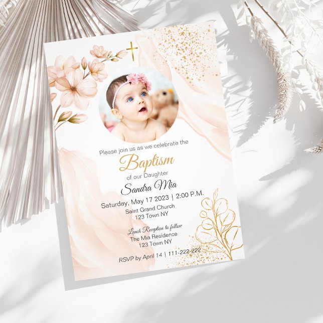 Neutral mit Foto-Taufe Einladung (Gold Gender Neutral with Photo Baptism Invitation
)