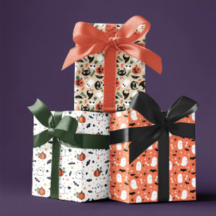 Neutral Mixed Halloween Patterns Ghost Pumpkins Geschenkpapier Set