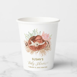 Neutral Modern Boho Cactus Cowboy Hat Baby Shower Pappbecher