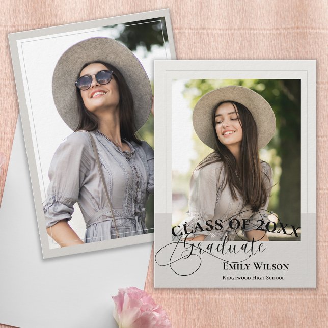 Neutral Modern Photo Graduation Announcement Einladung (Class of 20XX Photo Graduation Announcement Card | Neutral Modern Elegant Design)