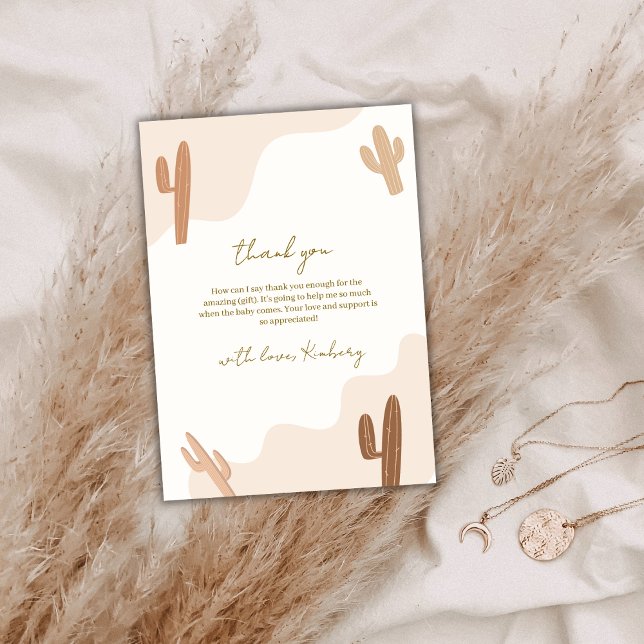 Neutral-moderne Elegant Boho Cactus Baby Shower Dankeskarte (Neutral Modern Elegant Boho Cactus Baby Shower Thank You Card)