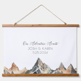 Neutral Mountain Alternative Wedding Guest Book Wandteppich Mit Holzrahmen