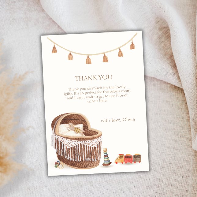Neutral Niedlich Boho Bassinet Toy Baby Shower Dankeskarte (Gender Neutral Cute Boho Bassinet Toy Baby Shower Thank You Card)