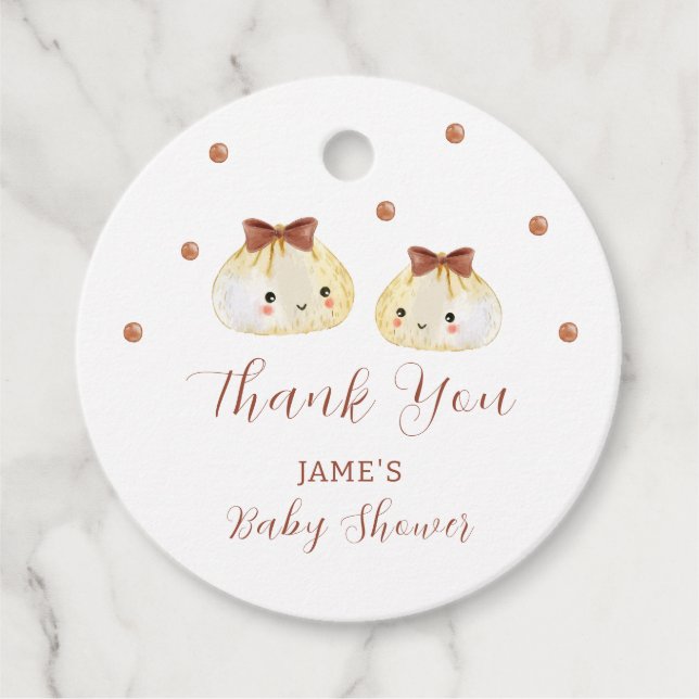 Neutral Niedlich Dumpling Babydusche Danke Geschenkanhänger (Vorderseite)