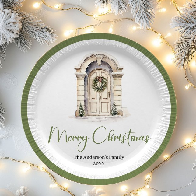 Neutral Nordic Christmas Script Personalized Plate Pappteller (Neutral Nordic Christmas Script Personalized Plates)