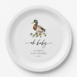 Neutral Oh Baby Mallard Duck Baby Shower Pappteller