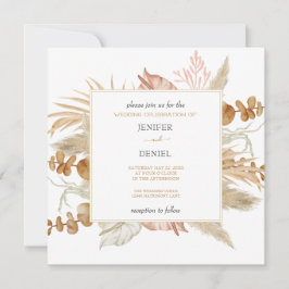 Neutral Palm and Pampas Flower Decor Wedding Einladung